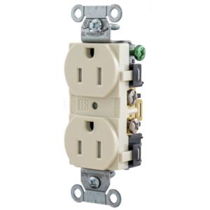 HUBBELL WIRING DEVICE-KELLEMS 5252LATR Straight Receptacle, Duplex, 15A 125V, Light Almond | CE6QPU