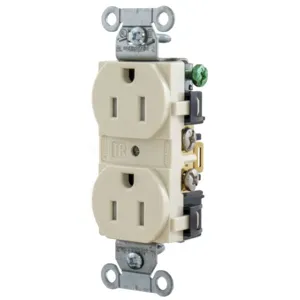 HUBBELL WIRING DEVICE-KELLEMS 5252LATR Straight Receptacle, Duplex, 15A 125V, Light Almond | CE6QPU