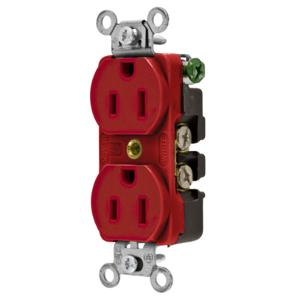 HUBBELL WIRING DEVICE-KELLEMS 5252R Straight Receptacle, Duplex, 15A 125V, Red | CE6QPV