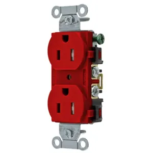 HUBBELL WIRING DEVICE-KELLEMS 5252RTR Straight Receptacle, Duplex, 15A 125V, Red | CE6QPW