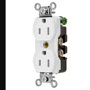 HUBBELL WIRING DEVICE-KELLEMS 5252W Straight Receptacle, Duplex, 15A 125V, White | CE6QPX