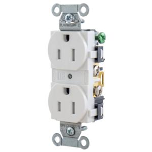 HUBBELL WIRING DEVICE-KELLEMS 5252WTR Straight Receptacle, Duplex, 15A 125V, White | CE6QPY