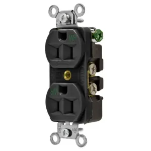 HUBBELL WIRING DEVICE-KELLEMS 5262BKWR Straight Receptacle, Duplex, 15A 125V, Black | BC8WNU