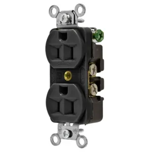 HUBBELL WIRING DEVICE-KELLEMS 5262BLK Straight Receptacle, Duplex, 15A 125V, Black | BC8TPM