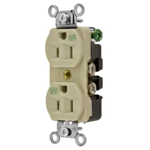 HUBBELL WIRING DEVICE-KELLEMS 5262IWR Straight Receptacle, Duplex, 15A 125V, Ivory | BC9YZV