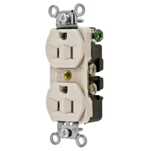 HUBBELL WIRING DEVICE-KELLEMS 5262LA Straight Receptacle, Duplex, 15A 125V, Light Almond | BD4CMY