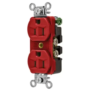 HUBBELL WIRING DEVICE-KELLEMS 5262R Straight Receptacle, Duplex, 15A 125V, Red | BD2AXM