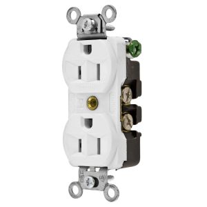 HUBBELL WIRING DEVICE-KELLEMS 5262W Straight Receptacle, Duplex, 15A 125V, White | BC8JCK