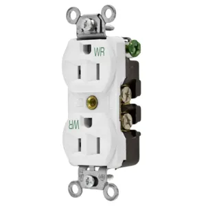 HUBBELL WIRING DEVICE-KELLEMS 5262WWR Straight Receptacle, Duplex, 15A 125V, White | BC8RCB