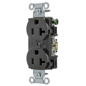 HUBBELL WIRING DEVICE-KELLEMS 5352ABLK Straight Receptacle, Duplex, 20A 125V, Black | BD4ZWH