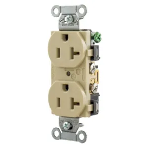 HUBBELL WIRING DEVICE-KELLEMS 5352AI Straight Receptacle, Duplex, 20A 125V, Ivory | BC9FLB