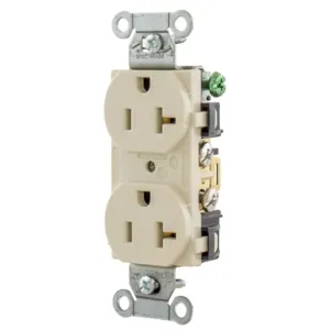 HUBBELL WIRING DEVICE-KELLEMS 5352ALA Straight Receptacle, Duplex, 20A 125V, Light Almond | BC9LCH