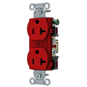 HUBBELL WIRING DEVICE-KELLEMS 5352AR Straight Receptacle, Duplex, 20A 125V, Red | BC8RCC