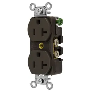 HUBBELL WIRING DEVICE-KELLEMS 5352B Straight Receptacle, Duplex, 20A 125V, Brown | CE6QQH