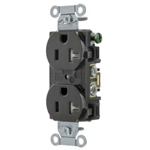 HUBBELL WIRING DEVICE-KELLEMS 5352BLKTR Straight Receptacle, Duplex, 20A 125V, Black | CE6QQK