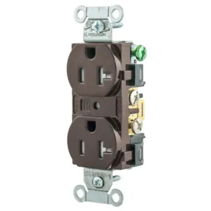 HUBBELL WIRING DEVICE-KELLEMS 5352BTR Straight Receptacle, Duplex, 20A 125V, Brown | CE6QQL