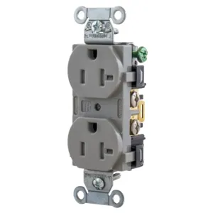 HUBBELL WIRING DEVICE-KELLEMS 5352GTR Straight Receptacle, Duplex, 20A 125V, Gray | CE6QQN