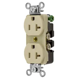 HUBBELL WIRING DEVICE-KELLEMS 5352I Straight Receptacle, Duplex, 20A 125V, Ivory | CE6QQP