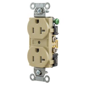 HUBBELL WIRING DEVICE-KELLEMS 5352ITR Straight Receptacle, Duplex, 20A 125V, Ivory | CE6QQQ