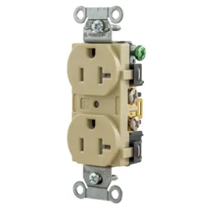 HUBBELL WIRING DEVICE-KELLEMS 5352ITR Straight Receptacle, Duplex, 20A 125V, Ivory | CE6QQQ