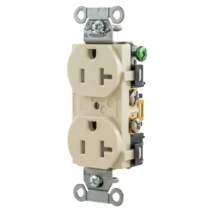 HUBBELL WIRING DEVICE-KELLEMS 5352LATR Straight Receptacle, Duplex, 20A 125V, Light Almond | CE6QQT