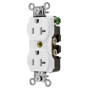 HUBBELL WIRING DEVICE-KELLEMS 5352W Straight Receptacle, Duplex, 20A 125V, White | CE6QQW