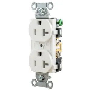 HUBBELL WIRING DEVICE-KELLEMS 5352WTR Straight Receptacle, Duplex, 20A 125V, White | CE6QQX