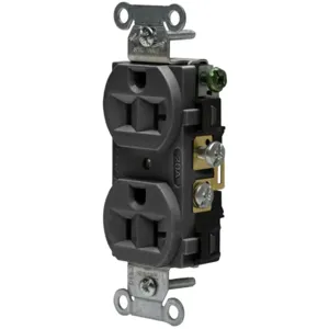 HUBBELL WIRING DEVICE-KELLEMS 5362ABLK Straight Receptacle, Duplex, 20A 125V, Black | CE6QRA