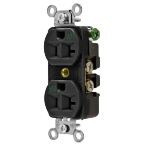 HUBBELL WIRING DEVICE-KELLEMS 5362BKWR Straight Receptacle, Duplex, 15A 125V, Black | BD2RGG