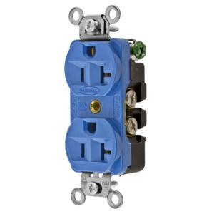 HUBBELL WIRING DEVICE-KELLEMS 5362BL Straight Receptacle, Duplex, 20A 125V, Blue | BD3MWA