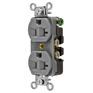 HUBBELL WIRING DEVICE-KELLEMS 5362G Straight Receptacle, Duplex, 20A 125V, Gray | BC8PVR