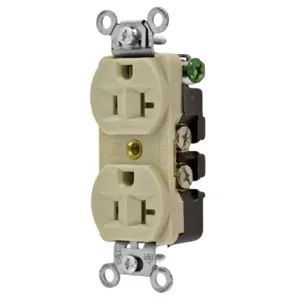 HUBBELL WIRING DEVICE-KELLEMS 5362I Straight Receptacle, Duplex, 20A 125V, Ivory | BC8DDD