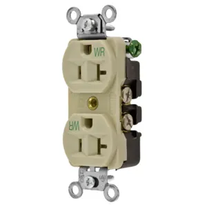 HUBBELL WIRING DEVICE-KELLEMS 5362IWR Straight Receptacle, Duplex, 15A 125V, Ivory | BC8PVT