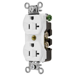 HUBBELL WIRING DEVICE-KELLEMS 5362W Straight Receptacle, Duplex, 20A 125V, White | BC7PPU