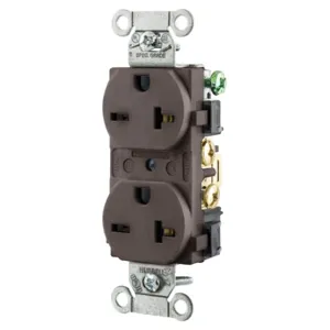 HUBBELL WIRING DEVICE-KELLEMS 5462B Straight Receptacle, Duplex, 20A 250V, 6-20R, Brown | BD4FBQ