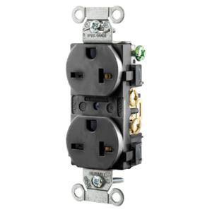 HUBBELL WIRING DEVICE-KELLEMS 5462BK Straight Receptacle, Duplex, 20A 250V, 6-20R, Black | BD4LQF