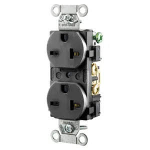 HUBBELL WIRING DEVICE-KELLEMS 5462BK Straight Receptacle, Duplex, 20A 250V, 6-20R, Black | BD4LQF