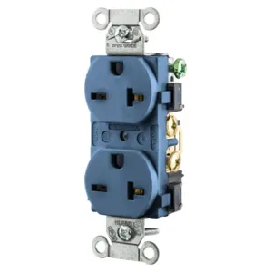 HUBBELL WIRING DEVICE-KELLEMS 5462BL Straight Receptacle, Duplex, 20A 250V, 6-20R, Blue | BD4JRE