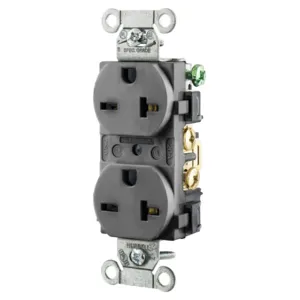 HUBBELL WIRING DEVICE-KELLEMS 5462GY Straight Receptacle, Duplex, 20A 250V, 6-20R, Gray | BD4DRF