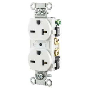 HUBBELL WIRING DEVICE-KELLEMS 5462WHI Straight Receptacle, Duplex, 20A 250V, 6-20R, White | BD3UWV