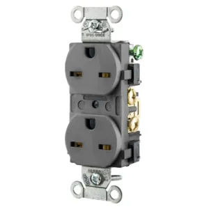 HUBBELL WIRING DEVICE-KELLEMS 5662GY Straight Receptacle, Duplex, 15A 250V, 6-15R, Gray | BD4DRH