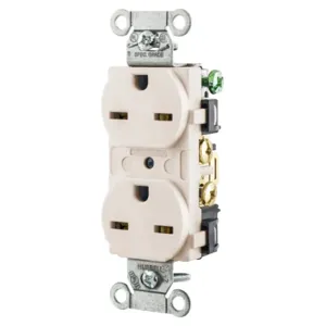 HUBBELL WIRING DEVICE-KELLEMS 5662LA Straight Receptacle, Duplex, 15A 250V, 6-15R, Light Almond | BD4DRJ