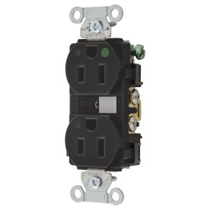 HUBBELL WIRING DEVICE-KELLEMS 8200BKL Duplex Receptacle, Led Indicator, 2-Pole, 3-Wire Grounding, 15A, 125V, Black | BD4HNY
