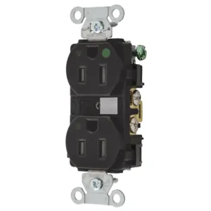 HUBBELL WIRING DEVICE-KELLEMS 8200BKLTRA Duplex Receptacle, Led Indicator, 2-Pole, 3-Wire Grounding, 15A, 125V, Black | BD4LQJ