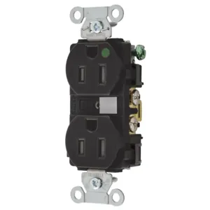 HUBBELL WIRING DEVICE-KELLEMS 8200BKTRA Duplex Receptacle, 2-Pole, 3-Wire Grounding, 15A, 125V, Black | BD4MMZ