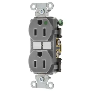 HUBBELL WIRING DEVICE-KELLEMS 8200GY Duplex Receptacle, 2-Pole, 3-Wiregrounding, 15A, 125V, Gray | BD4LQK