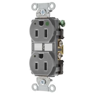 HUBBELL WIRING DEVICE-KELLEMS 8200GYL Duplex Receptacle, Led Indicator, 2-Pole, 3-Wire Grounding, 15A, 125V, Gray | BD3YKM