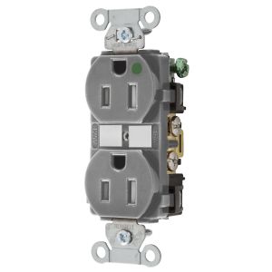 HUBBELL WIRING DEVICE-KELLEMS 8200GYTRA Receptacle, Commercial, Standard Duplex, Flush Mount, 15A, 125V AC, Gray | BD4MPP 49YL27