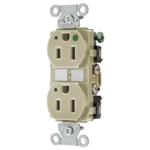 HUBBELL WIRING DEVICE-KELLEMS 8200IVL Duplex Receptacle, Led Indicator, 2-Pole, 3-Wire Grounding, 15A, 125V, Ivory | BD4HPA