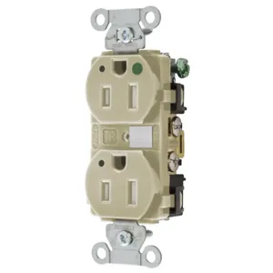 HUBBELL WIRING DEVICE-KELLEMS 8200IVLTRA Duplex Receptacle, Led Indicator, 2-Pole, 3-Wire Grounding, 15A, 125V, Ivory | BD4NDN